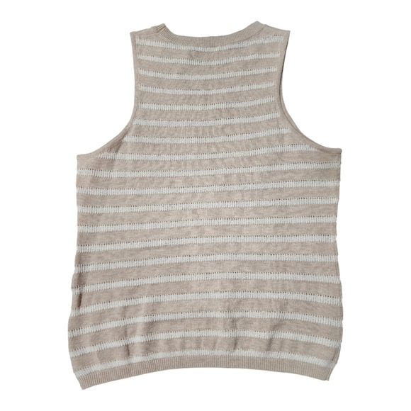 Revolve One Grey Day Beige White Striped Sleeveless Knit Tank Top Size L Casual - Picture 2 of 5